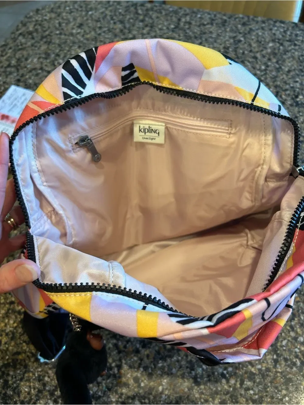 Kipling Multicolor Palm Print Backpack - Pink, Yellow, Black, White